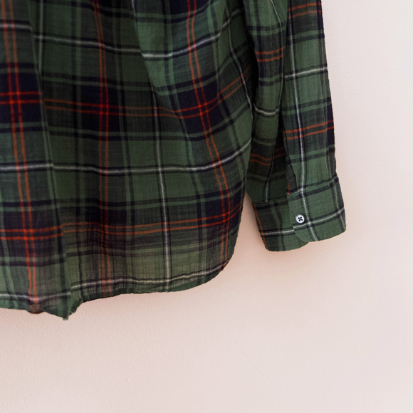 J. Crew Embroidered Peasant Top in Green Plaid - Picture 6 of 7